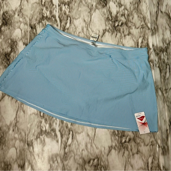 Lands End Swim Skirt Womens Sz 22 Blue And White Seersucker Bathing Suit Bottom - Picture 4 of 8